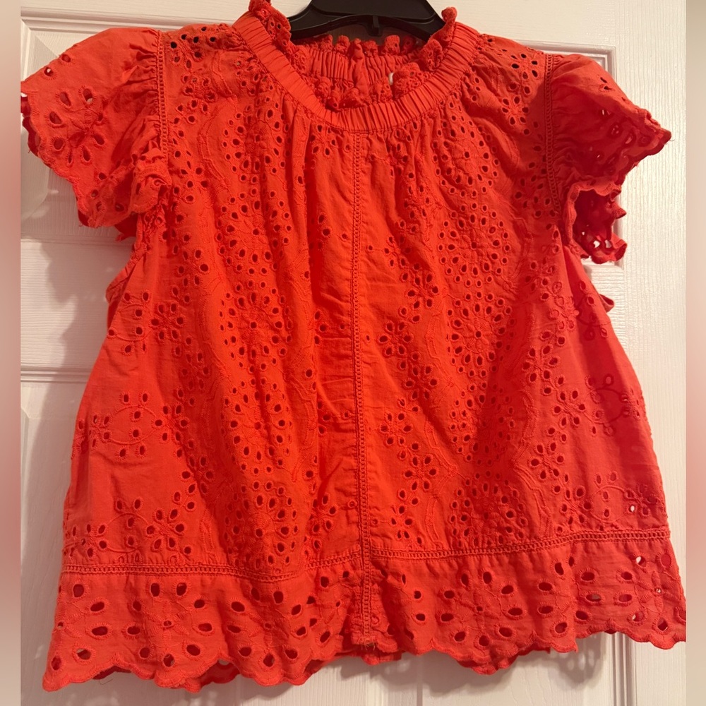 Eyelet Lace women Top - orange